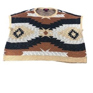 Rock&Roll Denim Azetc Boho Print Knit Sweater Vest Two Tone Sz XL